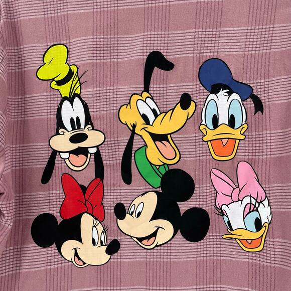 Disney Mickey Mouse  Y2K Flannel Womens Top 2X Plaid Donald Minnie Kawaii Retro - Picture 9 of 15